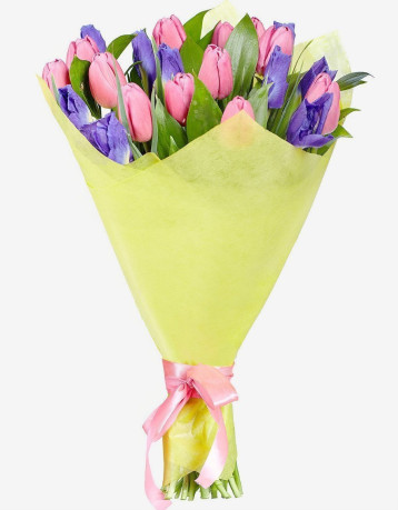 Tulpen und Iris Strauß