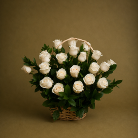 Korb mit weißen Rosen